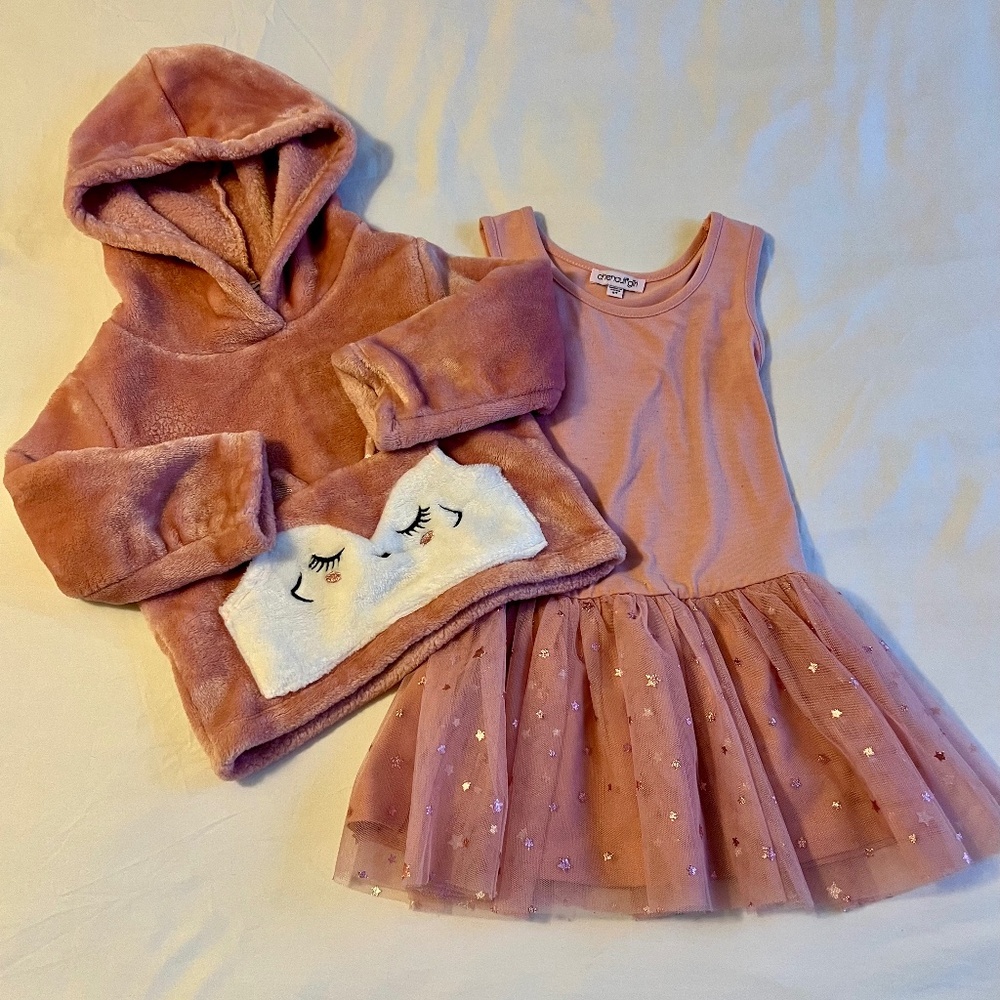 Toddler girl tank tulle dress with stars matching soft hoodie